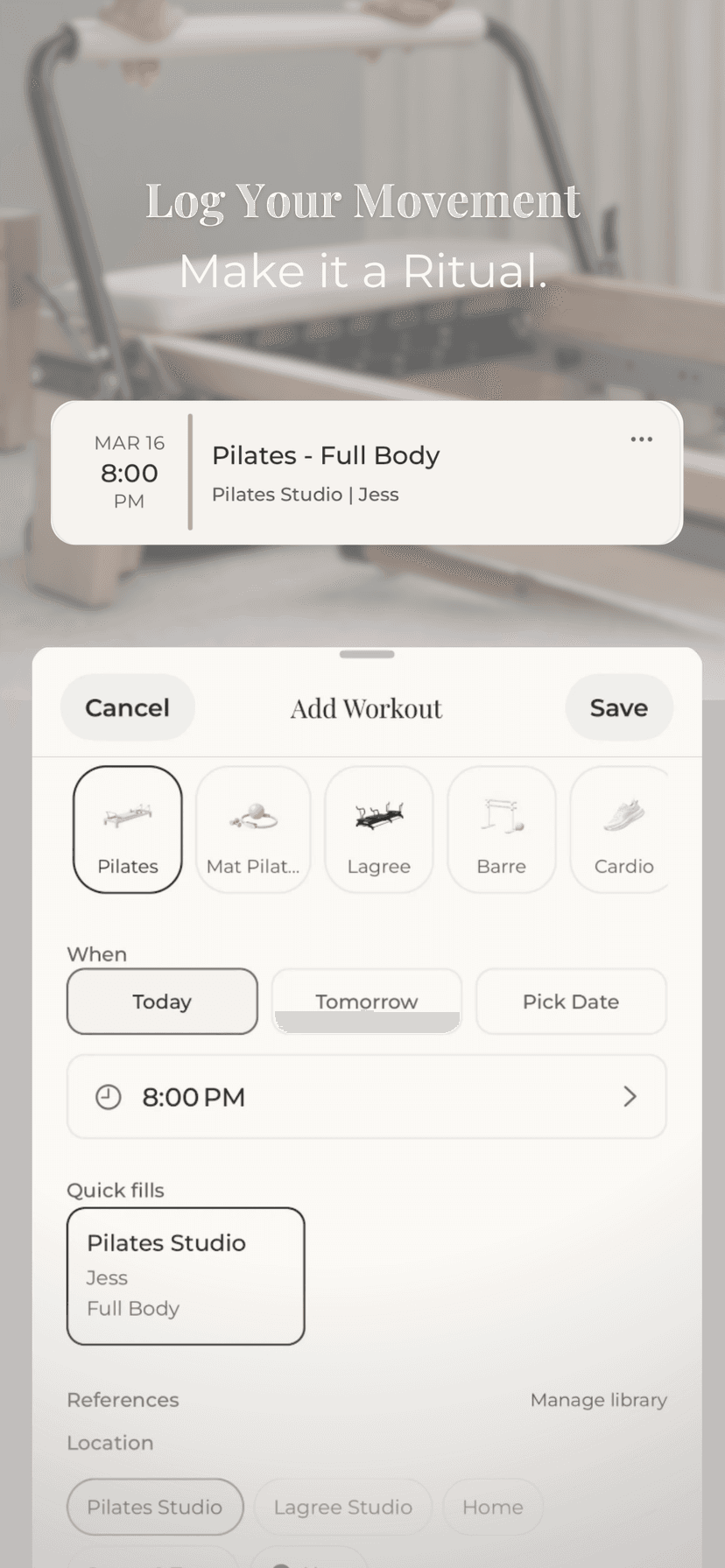 Ritual app, log a workout