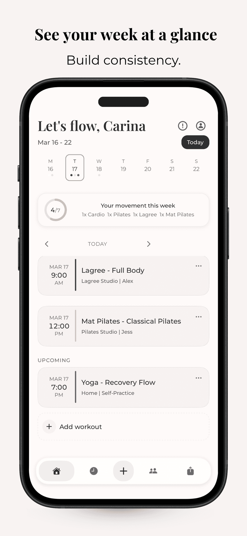 Ritual app, weekly movement view